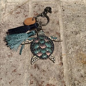 Sakroots Turtle Keychain With Tassels & Wooden Charm